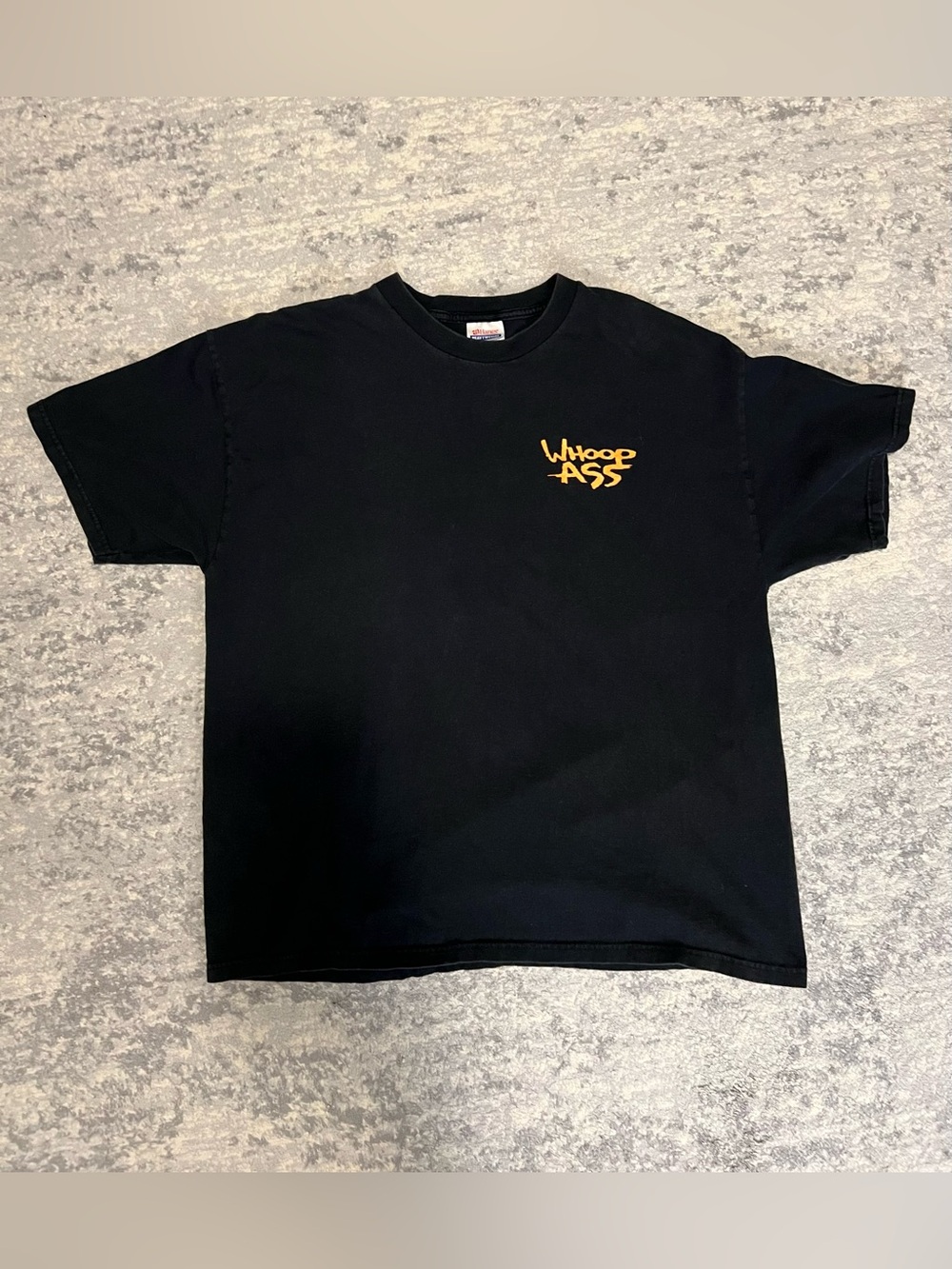 Hanes Black Short-Sleeve Tee with Yellow Chest Script